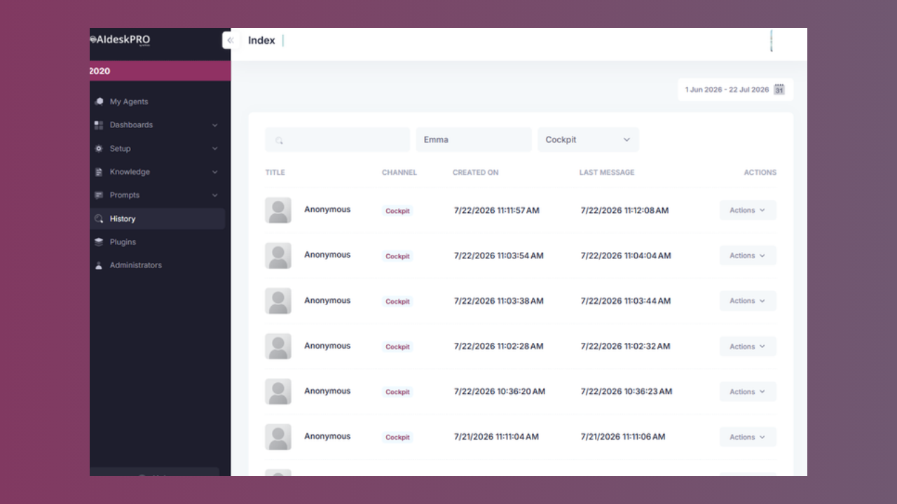 Filtering Chat History by user and channel in AI desk Pro