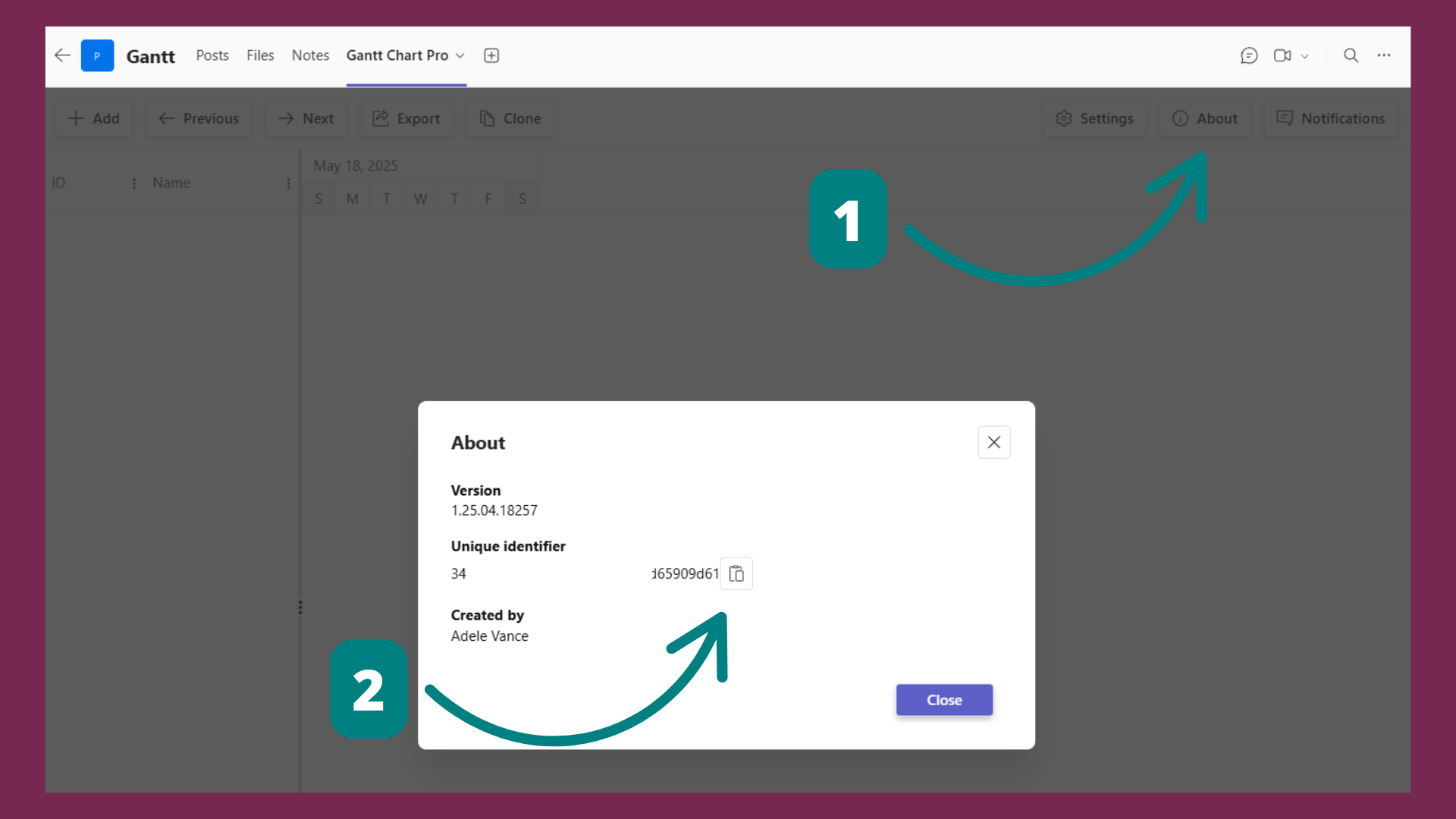 How to find the unique identifier in Gantt Chart Pro