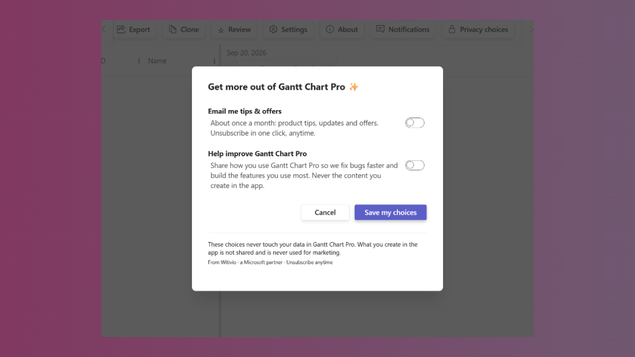 Customize view: all consent toggles are off by default