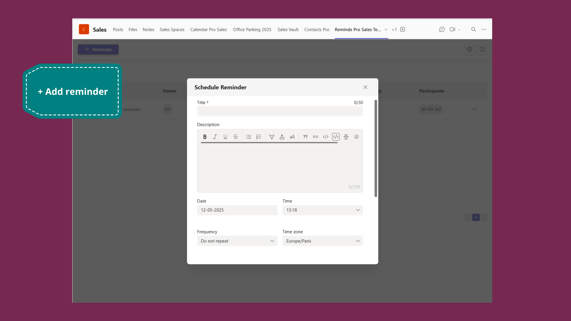 Create a new reminder in Reminds Pro