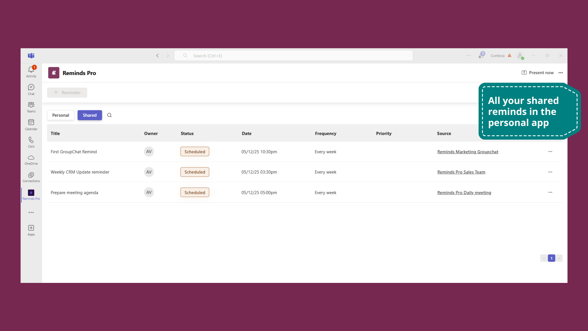 Example of a scheduled reminder view